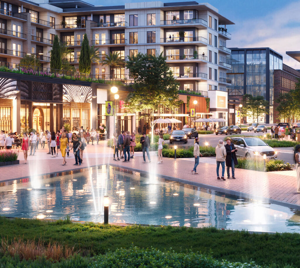 A rendering of a downtown district
